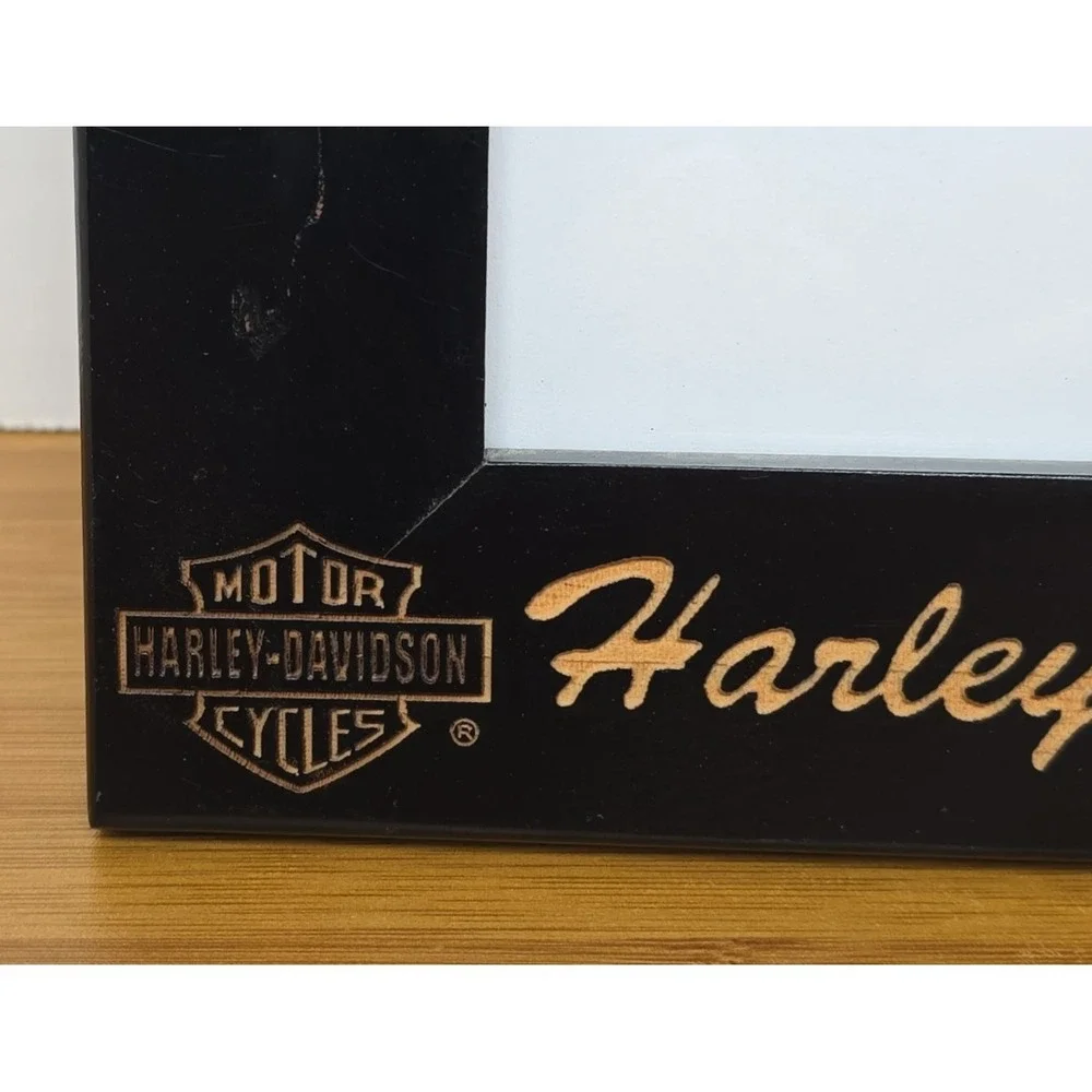 Harley-Davidson Name Carved Black Wood Picture Frame Holds 4 x 6 Picture